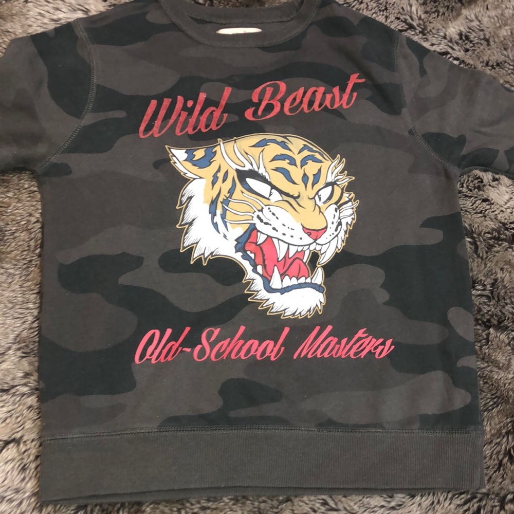 Zara camo pullover sweatshirt with tiger logo